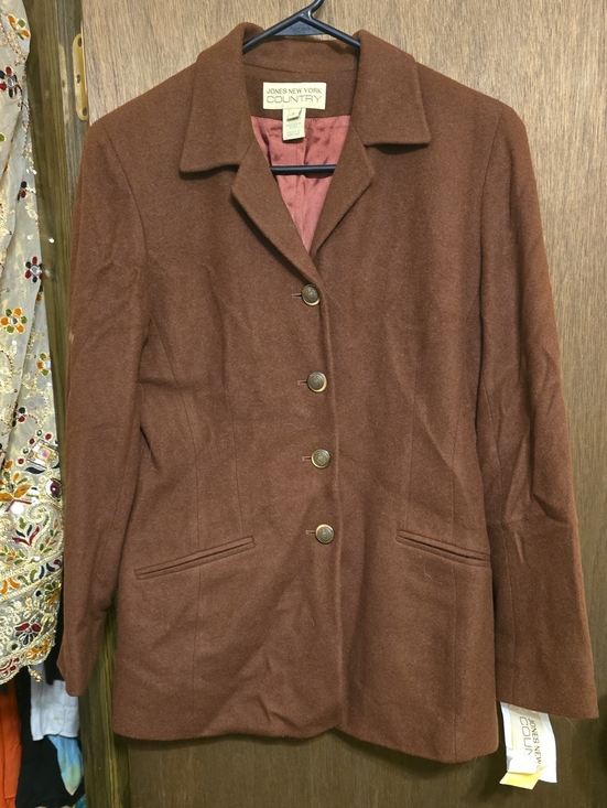 Jones New York Jackets & Blazers - Jones New York Women's Brown Wool Blend Button Jacket